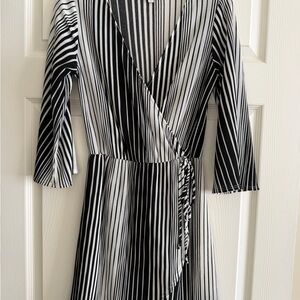 Black and White Striped Wrap Dress